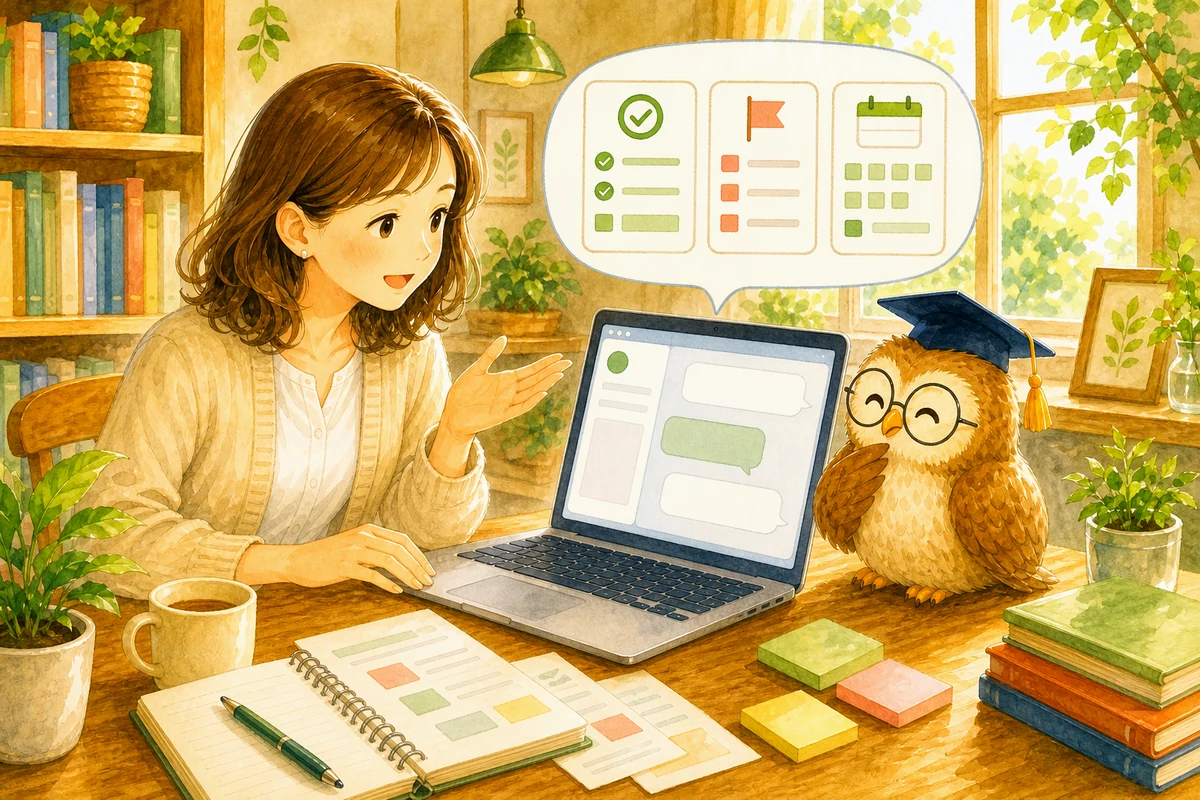 スマホでAIにメモを渡して相談している相談者