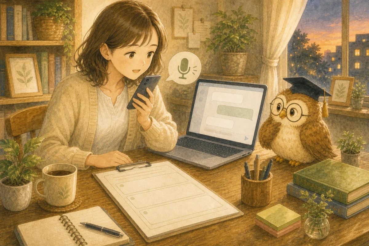 音声入力で今日やったことを話している相談者