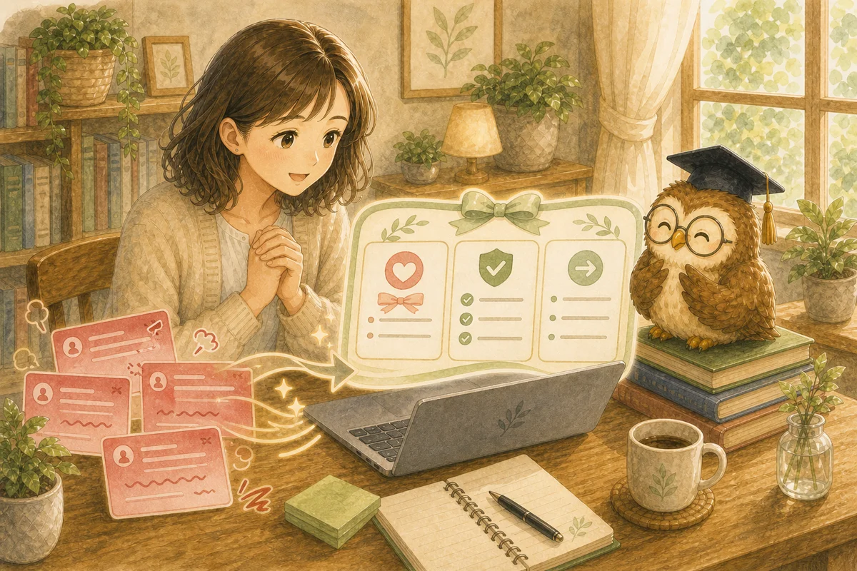 3つに整理された返信の下書きが返ってきて少しほっとする相談者