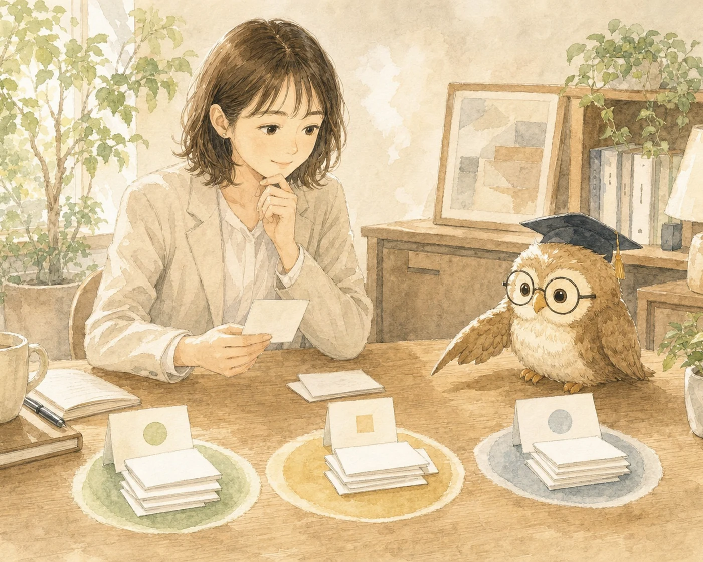会議記録を読み返しながら、決定事項とToDoがどこにあるか迷っている主人公