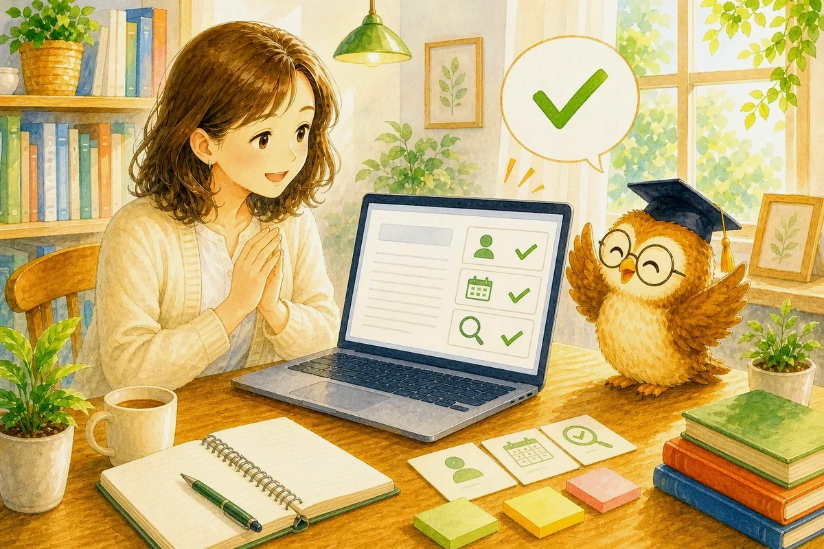 仕事を終えて安心して微笑む相談者