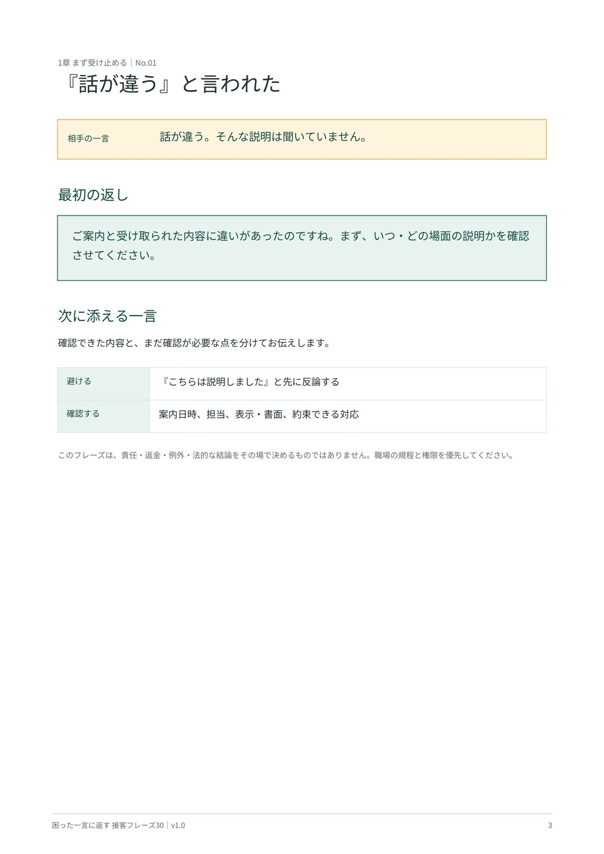 話が違うと言われたときの最初の返しと確認項目